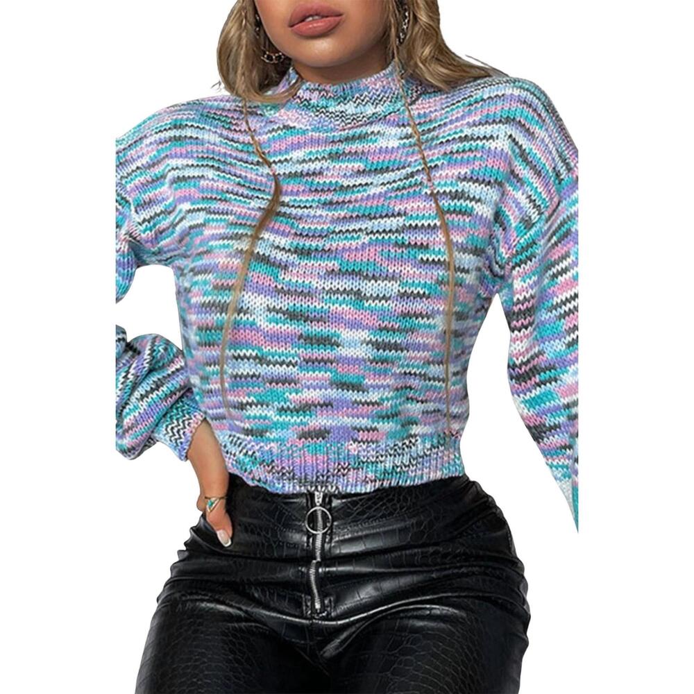 NEW ESLEY COLLECTION cropped mock neck space-dyed sweater in multi